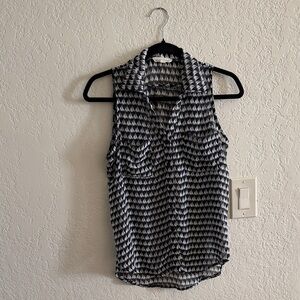 Lush Black and White Sailboat Print Sheer Sleeveless Button Down